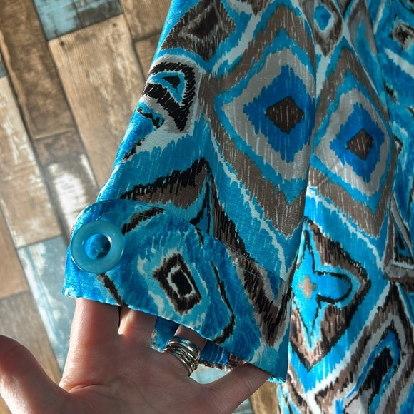 Investments Petites 4P blue shiny 3/4 blazer jacket - Picture 4 of 16